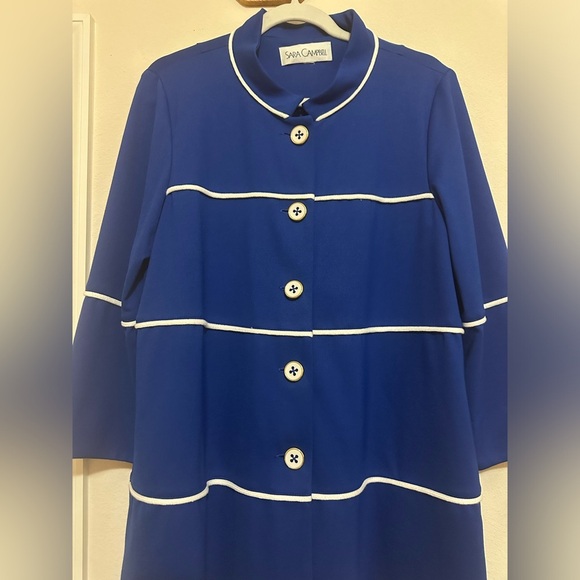 Sara Campbell Royal Blue Button Up Knit Blazer Size Medium Nautical Mid-length - Picture 3 of 10